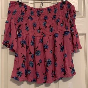 Pink floral off the shoulder top
